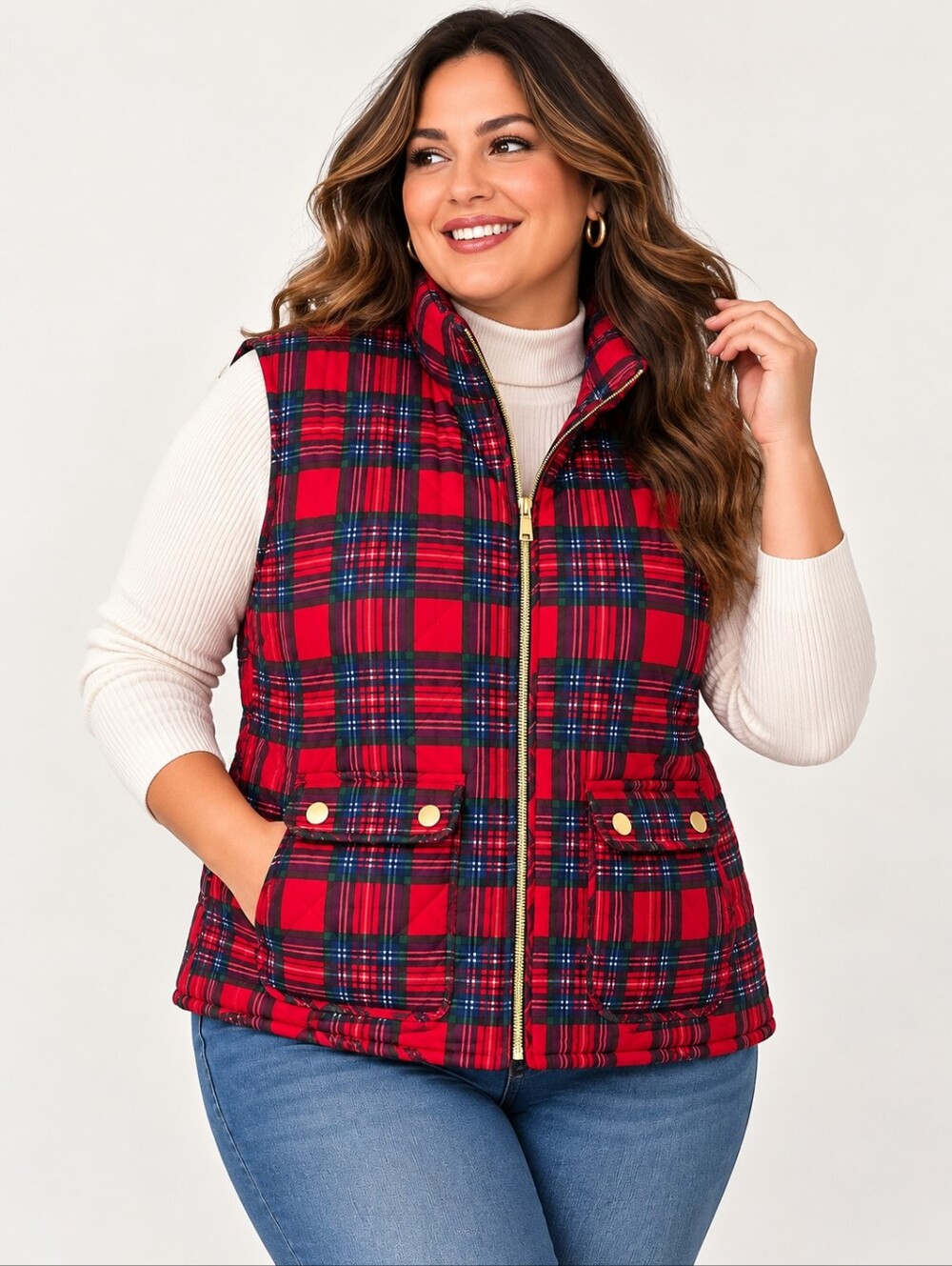 St. John’s Bay NWT Red Plaid Quilted Vest Plus Size 2X